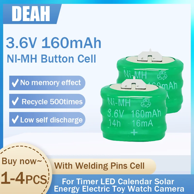 1-4шт 160 мАч 3,6 В Ni-MH Аккумуляторные Батареи С Паяными Контактами Для Резервного Питания Данных ПЛК Солнечной Энергии Часы Кнопка Монетные Ячейки