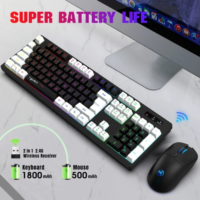 1 комплект клавиатуры с RGB-подсветкой, набор мыши, 104-клавишная ультракомпактная игровая клавиатура с механическим управлением, беспроводные игровые клавиатуры 2.4G