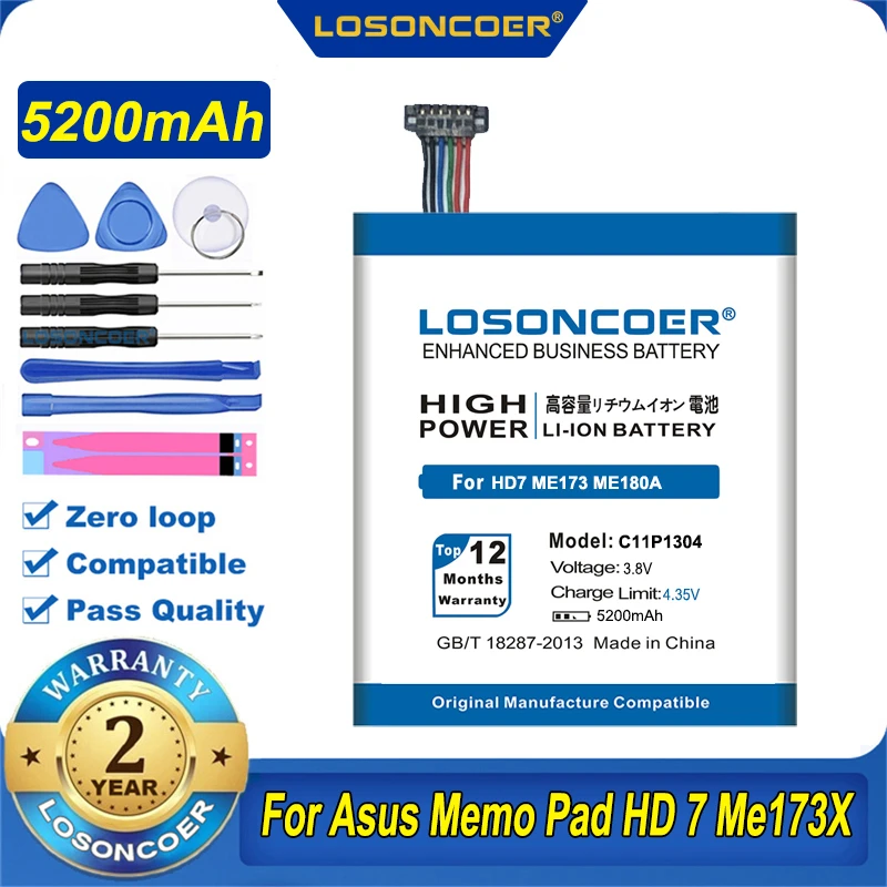 100% Оригинальный Аккумулятор LOSONCOER 5200 мАч C11P1304 Для Asus Memo Pad HD 7 Me173X K00B HD7 ME173 K00U ME180A K00L