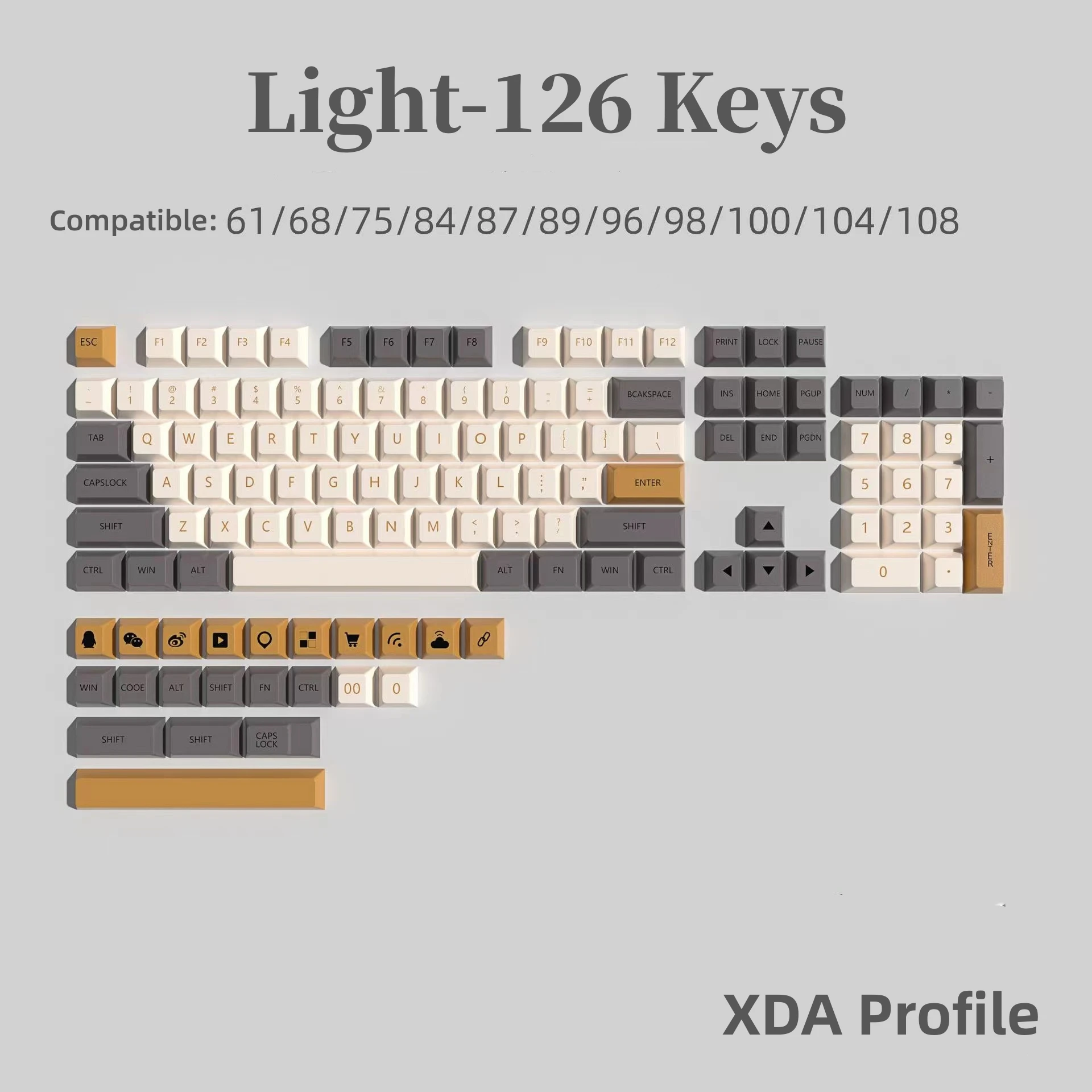 126 клавиш XDA PBT Dye Sub Keycaps Светло-английский Персонализированный пользовательский Keycap для игровой механической клавиатуры Cherry Mx Switch Своими руками