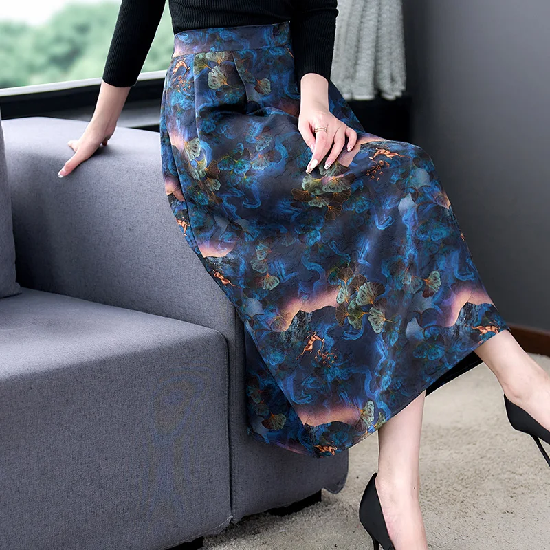 2023 Весенняя модная женская одежда Элегантная Ретро Эластичная юбка с высокой талией с принтом Faldas Largas Mujer Z006
