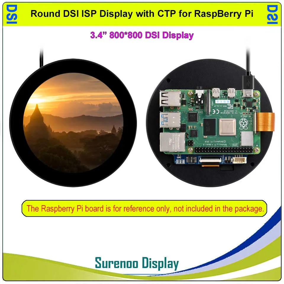 3,4 800x800 / 4.0 720*720 Дюймовый DSI Круглый IPS дисплей, Емкостный сенсорный экран монитора для Raspberry Pi 4B 3B + 3B CM4 Smart Home