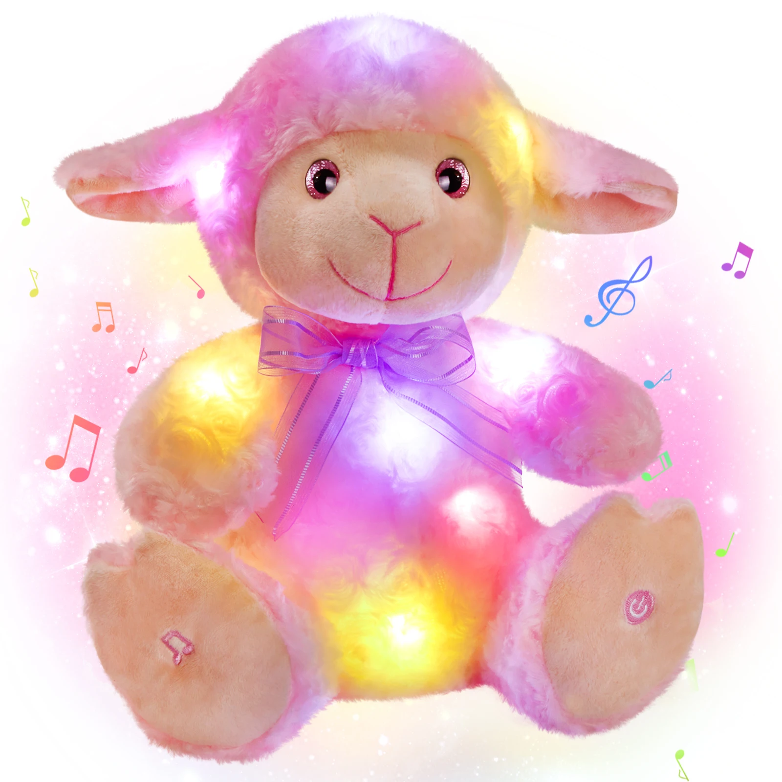 32 см Розовая Овечка с музыкальной светодиодной подсветкой Мягкие игрушки из хлопка Милые подарки Плюшевые Игрушки для девочек Подарочные подушки на день рождения для детей