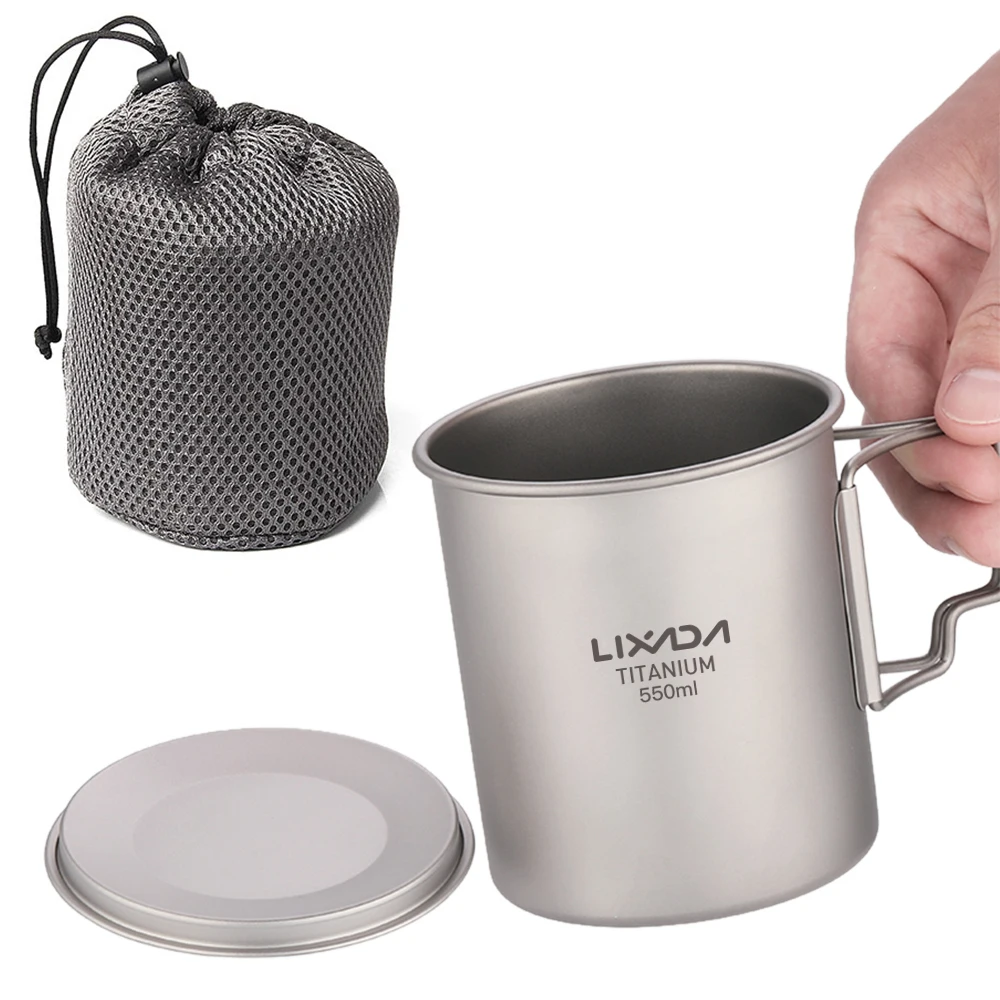 450 мл / 550 мл Легкая титановая чашка для воды с крышкой, Кофейная чашка, Кружка для чая, Складные ручки для кемпинга, походов, рюкзак для пикника