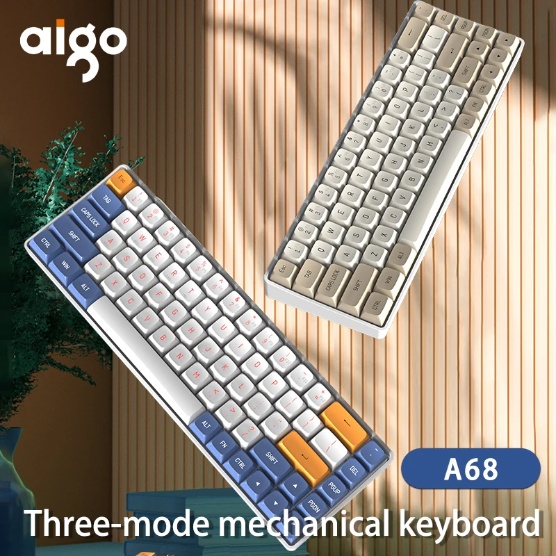 Aigo A68 Игровая Механическая Клавиатура Bluetooth 2.4 G Беспроводной USB Type-c Проводной Желтый Переключатель 68 Клавиш Перезаряжаемая Геймерская Клавиатура