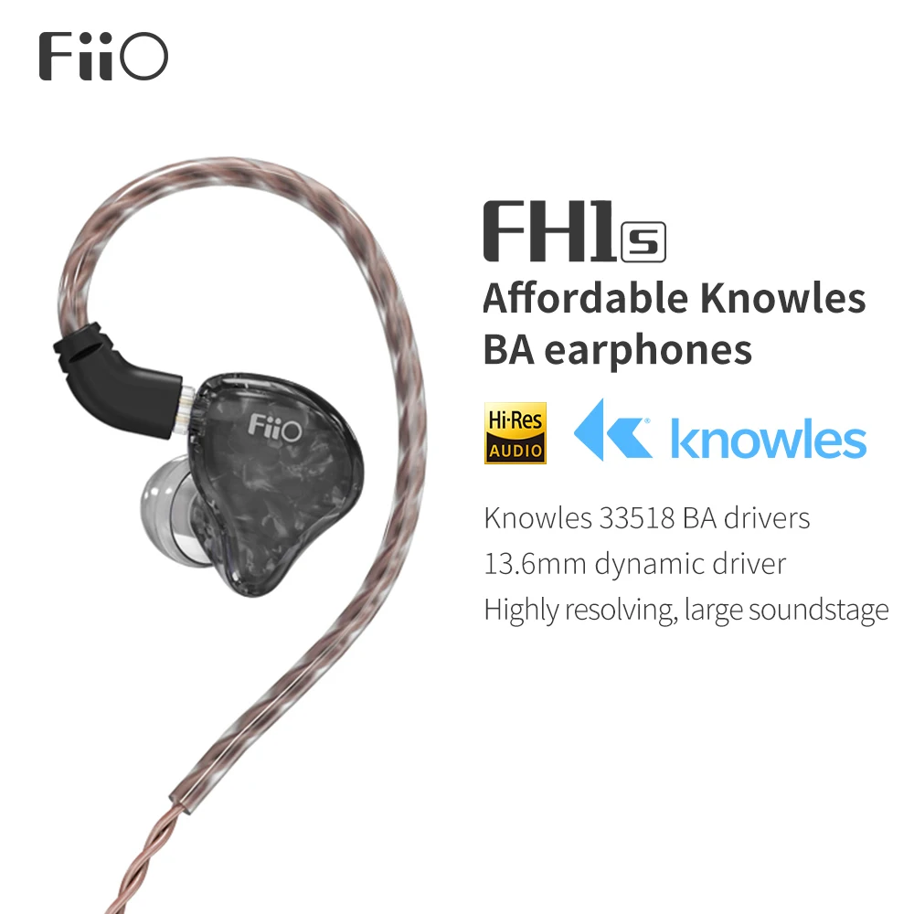 FiiO FH1s Hi-Res 1BA + 1DD (Knowles 13,6 мм Динамический) Наушники-вкладыши IEM со съемным кабелем 2pin /0,78 мм для популярной музыки