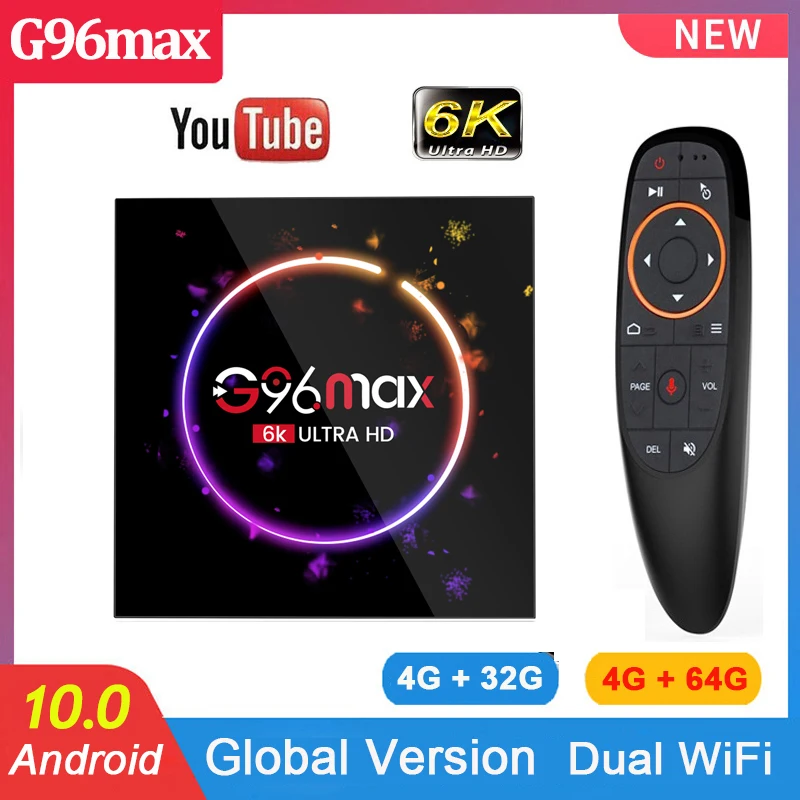 G96 MAX Android TV Box Четырехъядерный 4G 32G 64G 2,4g и 5g Wifi 3D Voice 4K Телеприставка Медиаплеер Youtube Google Voice Assistant