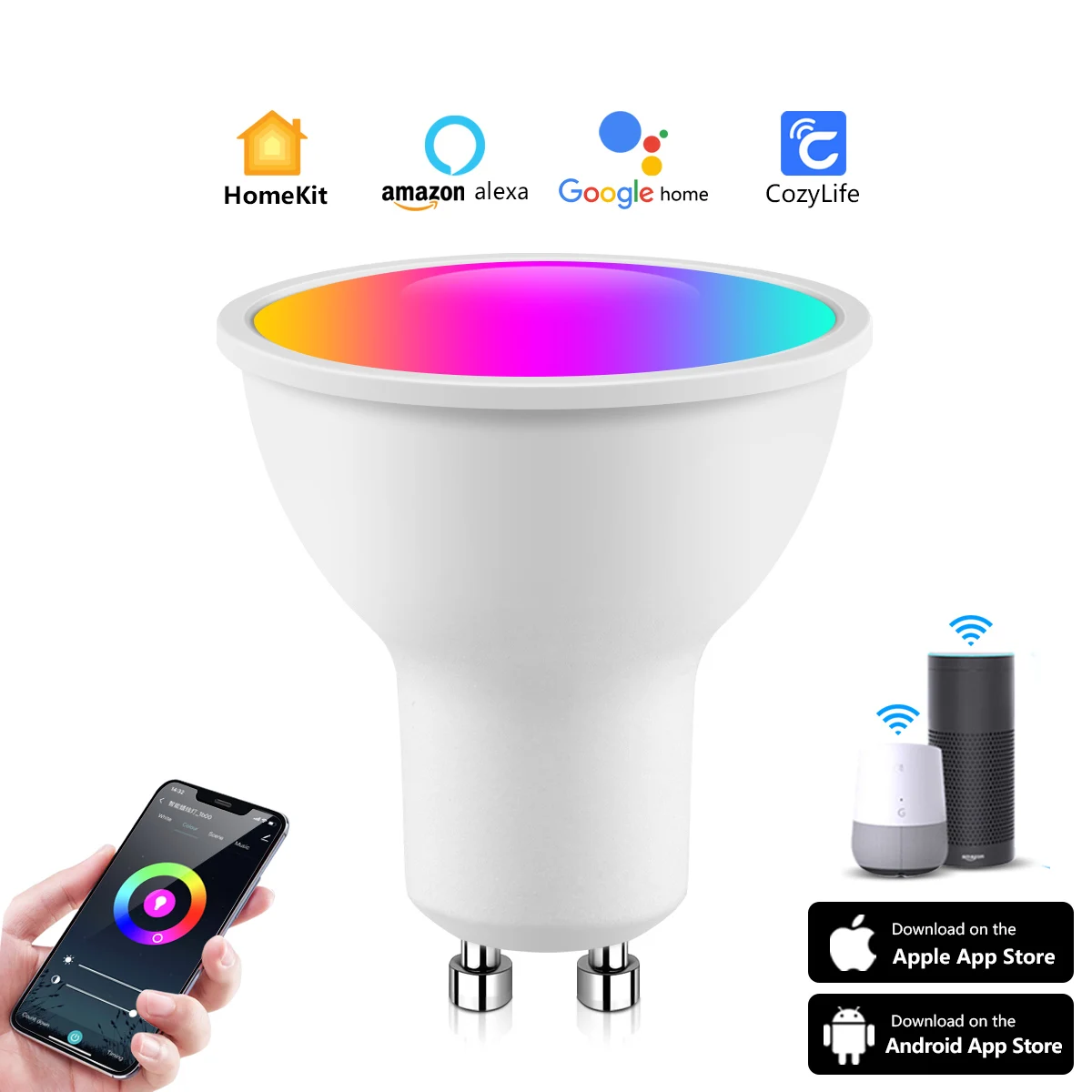 Homekit Smart WiFi Светодиодный прожектор с затемнением лампы GU10 RGB Цветной декор ТВ Фон Настенный светильник Работа с Alexa Google Home CozyLife