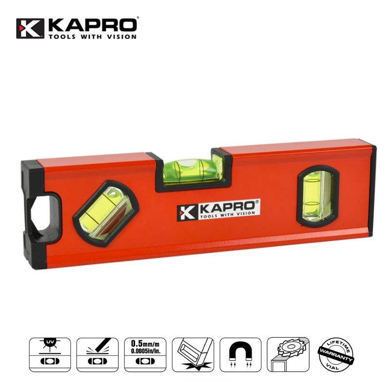 Kapro Professional 20/10 см Мини-спиртовой уровень Пузырьковый Алюминиевый Магнитный уровнемер Портативная конструкция инструмента для измерения уровня