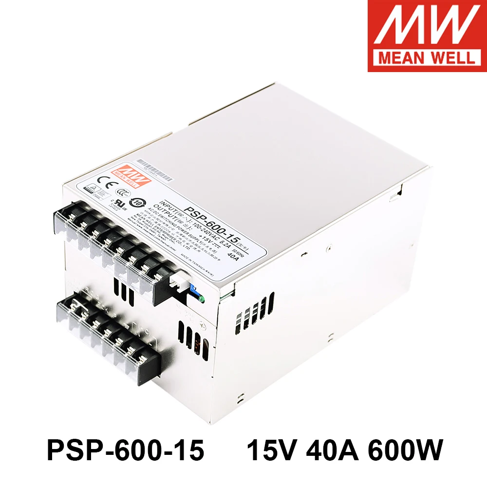 Mean Well PSP-600-15 88- 264 В переменного тока В постоянный 15 В 40 А 600 Вт Импульсный источник питания с одним выходом с PFC и параллельной функцией