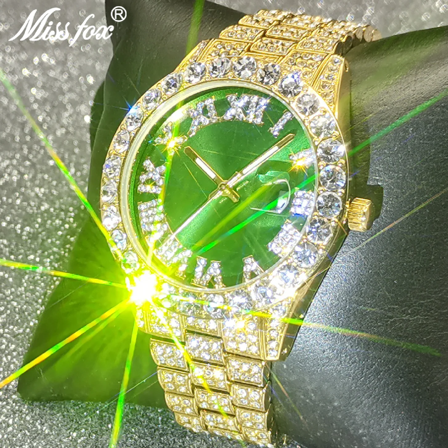 Montre Homme Luxe Новые Кварцевые Часы С Полным Муассанитовым Зеленым Циферблатом Со Льдом, Топовый Дизайн бренда в стиле Хип-Хоп, Водонепроницаемые Наручные Часы Для Деловых Погружений