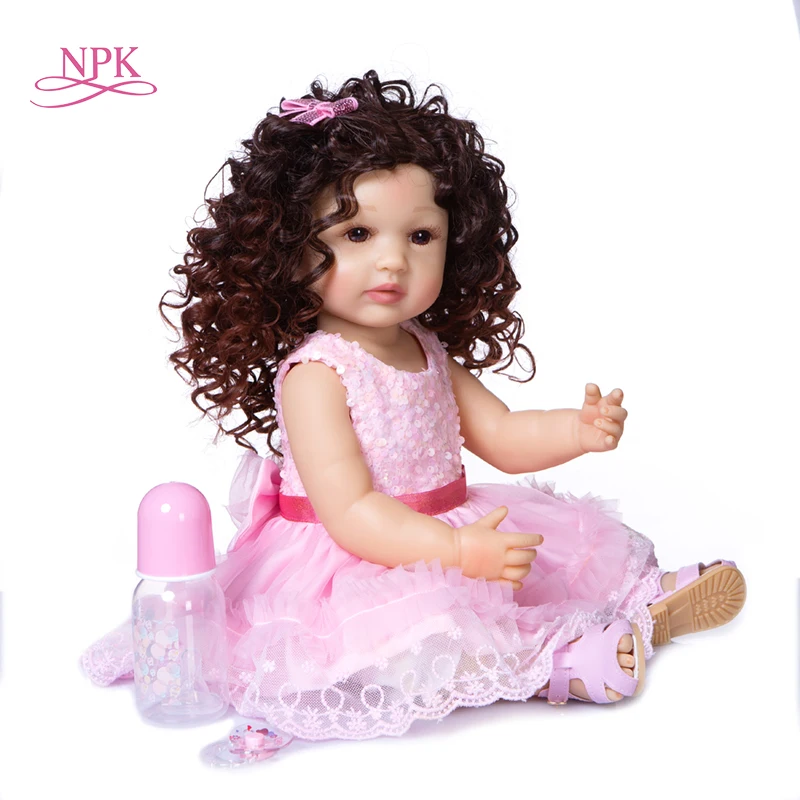 NPK 55 см всего тела мягкий силикон гибкий настоящий мягкий на ощупь возрожденный малыш pincess вьющиеся волосы модная кукла для девочек Рождественский Подарок