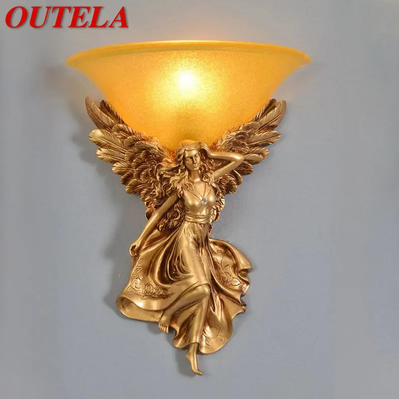 OUTELA Современные настенные светильники Angel Gold со светодиодной креативной винтажной лампой-бра из смолы для дома, гостиной, прикроватной тумбочки в спальне