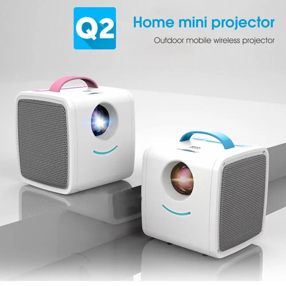 Q2 Проектор Мини портативный 320x240 Поддержка собственных пикселей, совместимый с 1080P HD USB Домашний проектор, кинотеатр, детские подарки