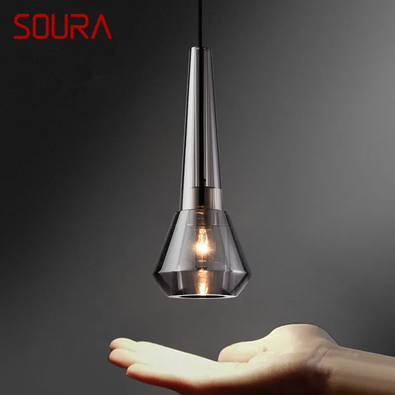 SOURA Nordic Латунный Подвесной светильник LED Современная Простая Креативная Хрустальная Дымчато-серая Люстра для домашней спальни