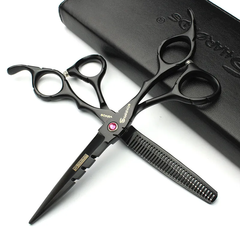 Sharonds черные 6-дюймовые ножницы для волос из нержавеющей стали 440C Фиолетовые драгоценные камни парикмахерские ножницы для волос набор инструментов бесплатная доставка
