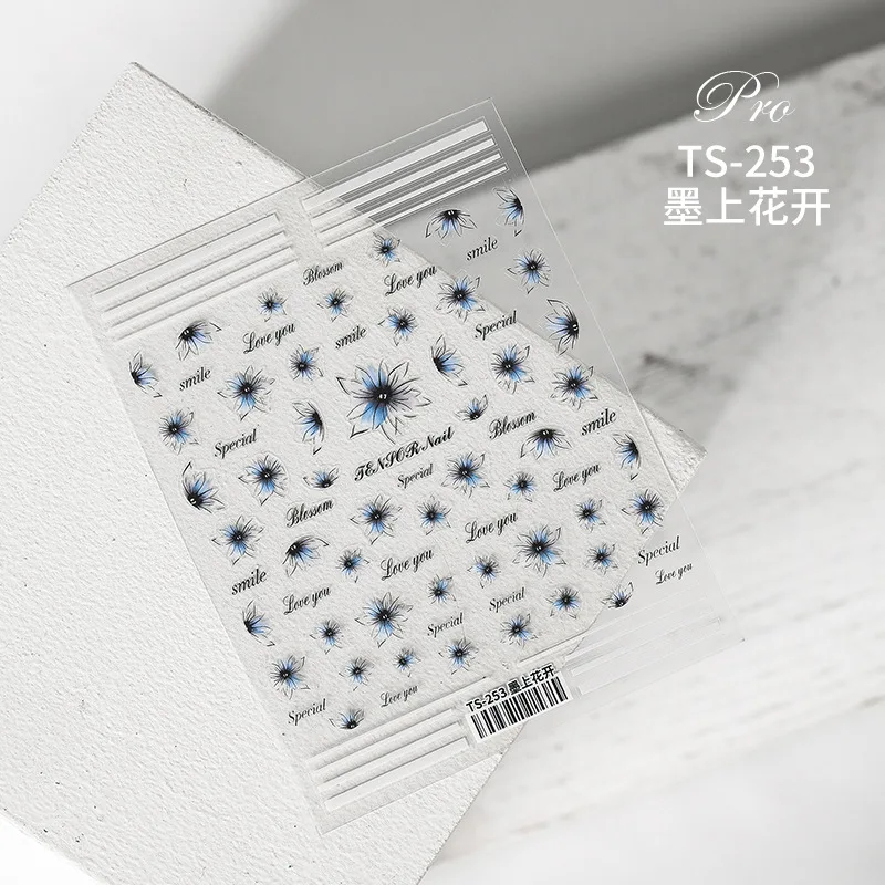 TS253 Синие цветы Наклейки для ногтей Самоклеящиеся Слайдеры Наклейки для дизайна ногтей Украшения для Маникюра