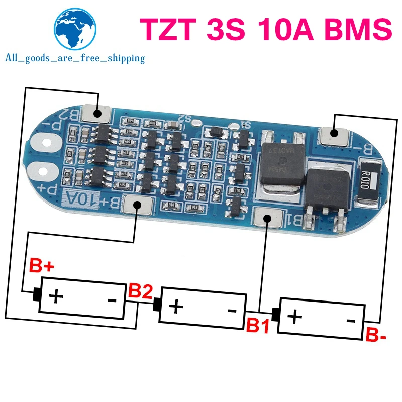 TZT 3S 10A Литий-ионный Аккумулятор 18650 Плата Защиты Зарядного устройства 11,1 В 12,6 В