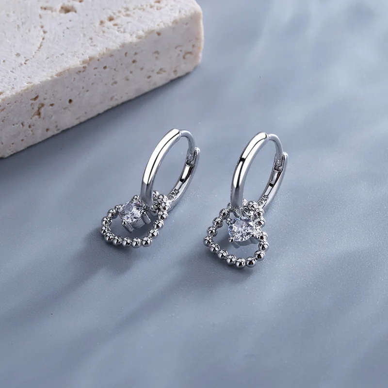 VOQ Серебряные серьги-кольца с милым сердечком, блестящие серьги-подвески из циркона, женские украшения, подарки для вечеринок