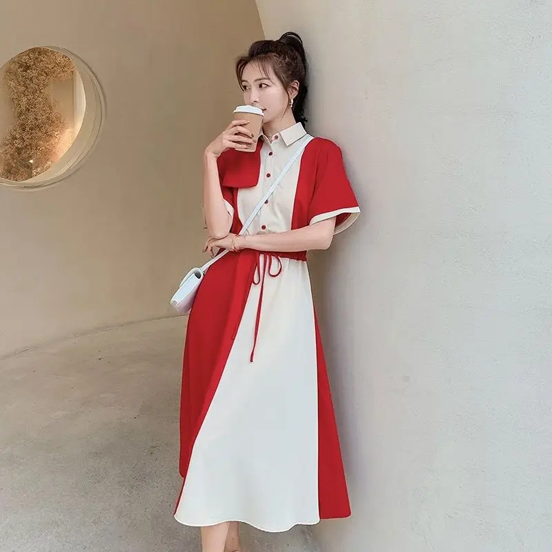 Vestidos Летнее платье в тон, женское ретро Средней длины Y2k, уличная одежда, вечерние платья, женская Корейская модная одежда 2023 года