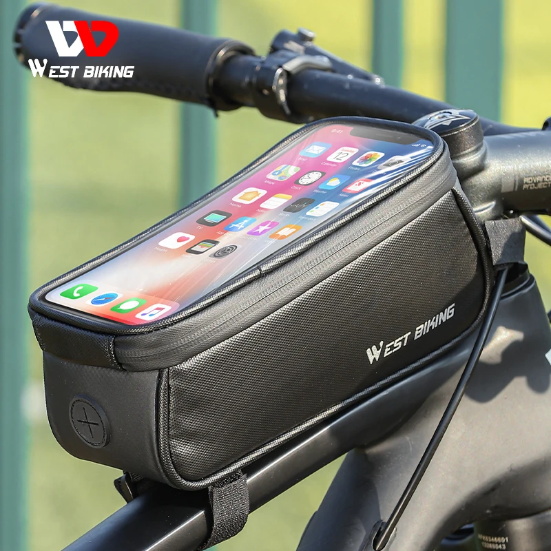 WEST BIKING Водонепроницаемая сумка для передней рамы велосипеда, сенсорный экран, 7-дюймовый Держатель для телефона, сумка для велоспорта, аксессуары для шоссейных велосипедов MTB