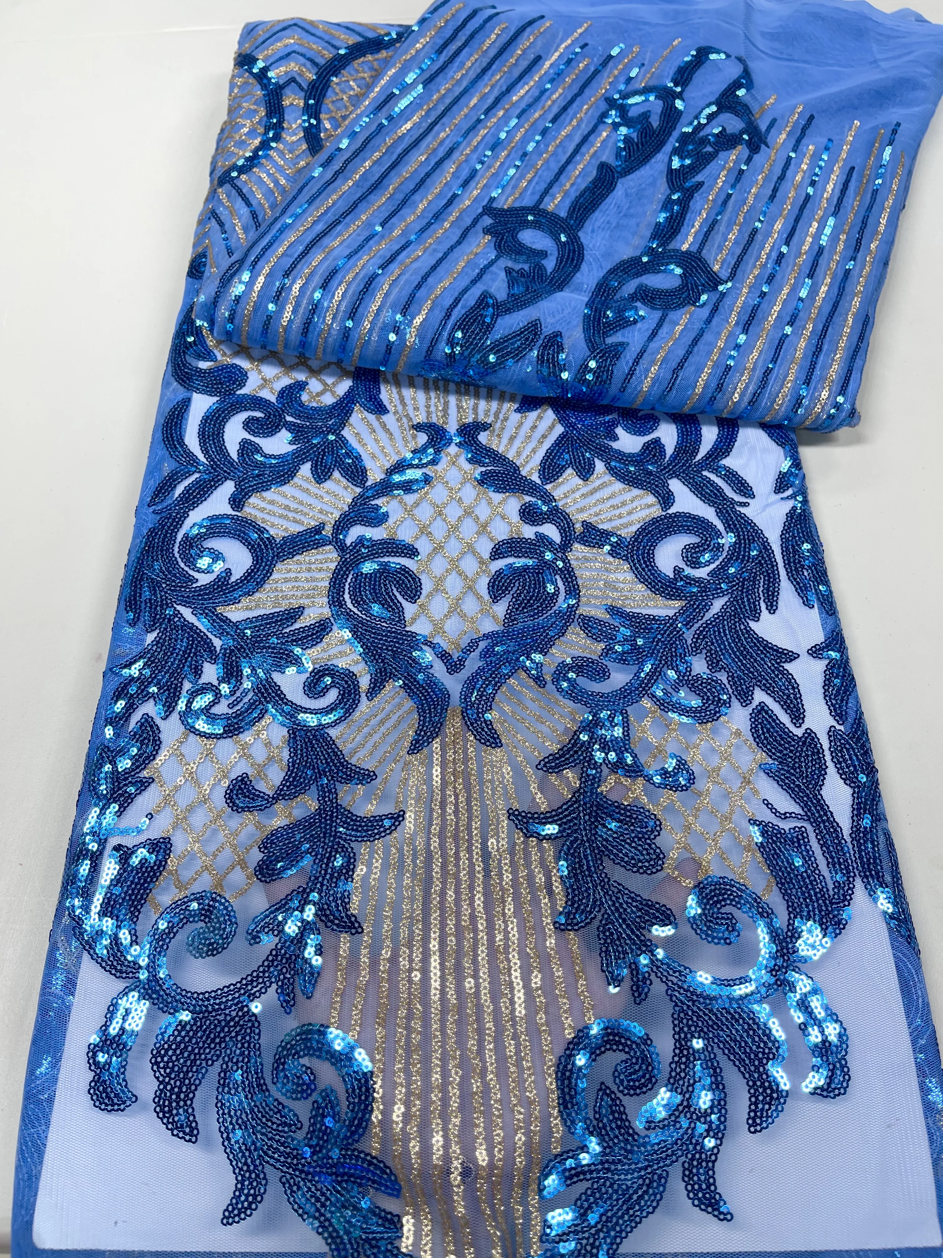 Африканская кружевная ткань с пайетками и шнуром 2023 года, высококачественное голубое кружево, Французское тюлевое кружево, Нигерийская вуаль, кружевные ткани для свадьбы