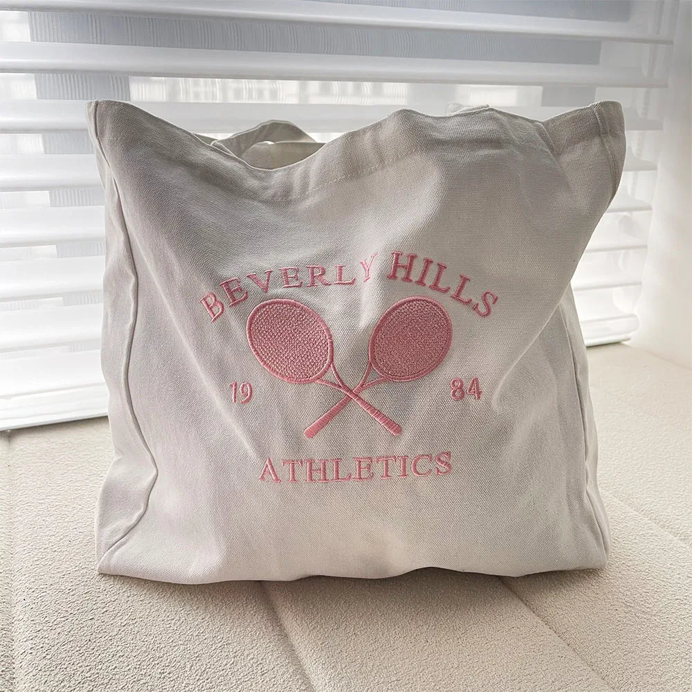 Беверли Хиллз 1984 Легкая атлетика Теннис Вышитая Модная Женская холщовая сумка для покупок в винтажном стиле Эстетическая сумка-тоут