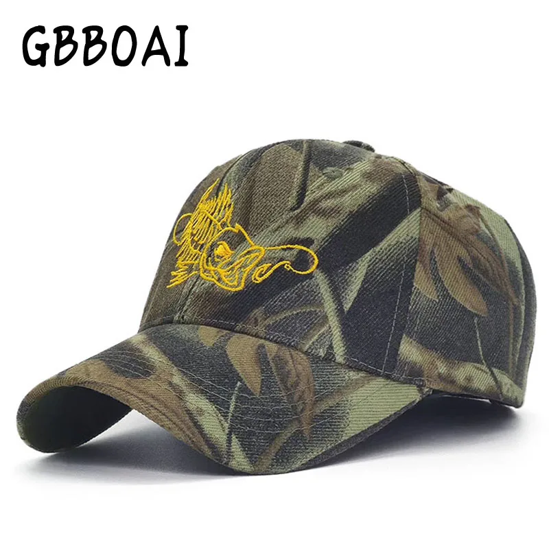 Бейсболка с вышитой рыбой, камуфляжные кепки, рыболовные кепки, мужские охотничьи камуфляжные кепки в джунглях, Страйкбольная тактическая походная кепка