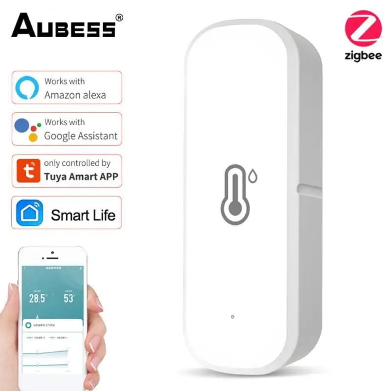 Беспроводной датчик температуры и влажности Aubess Tuya Smart WiFi, система внутреннего контроля, гигрометр Работает с Alexa Google Smart Home