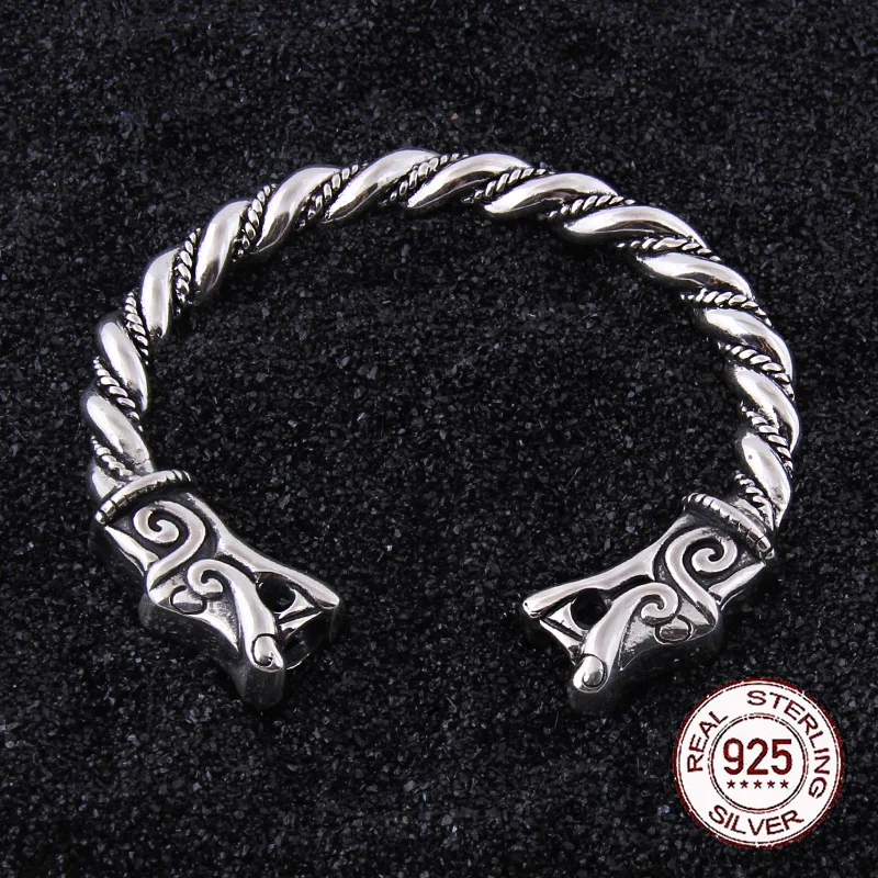 Большой браслет с Драконом-викингом из стерлингового серебра в деревянной коробке в подарок для мужчин или женщин