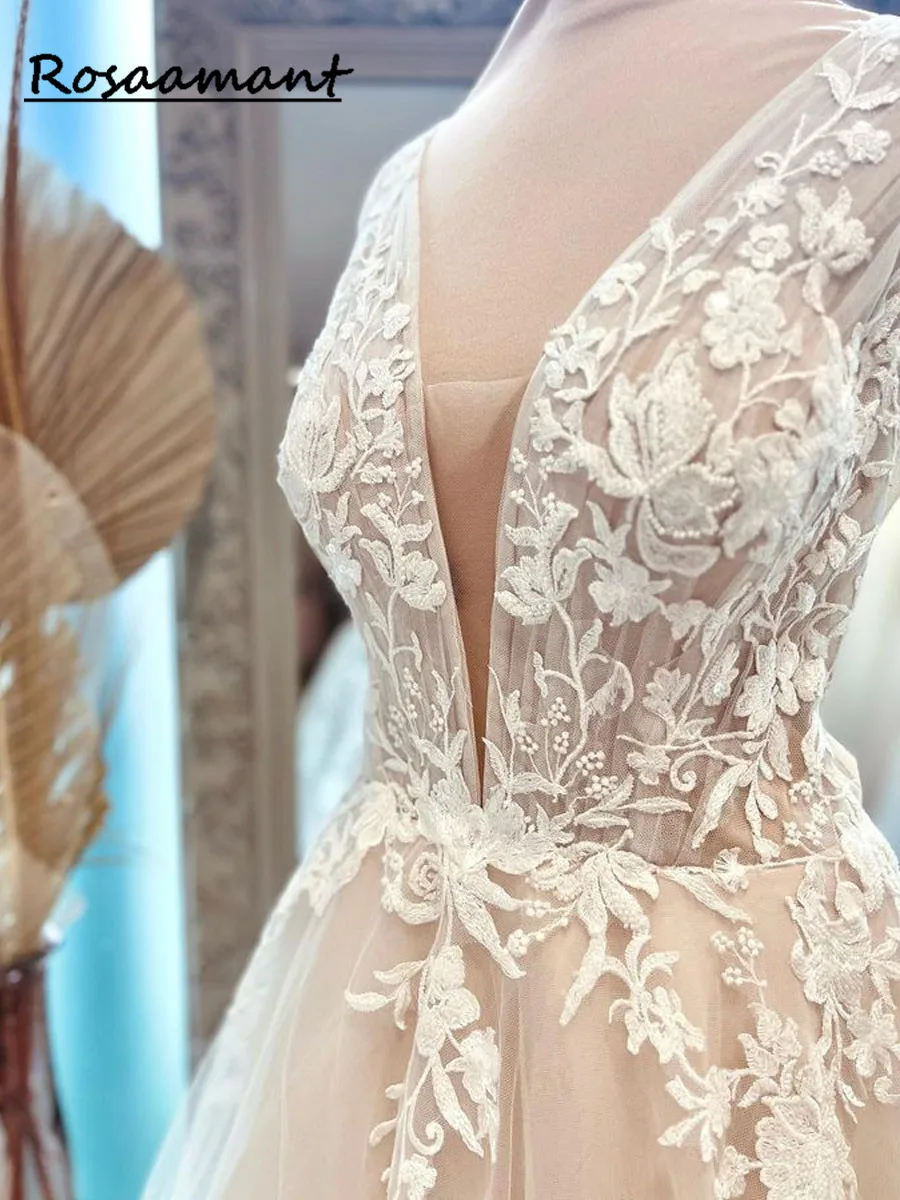 Великолепное свадебное платье для женщин 2023 трапециевидной формы с V-образным вырезом, без рукавов, с бабочкой и открытой спиной, тюлевое платье невесты Vestido De