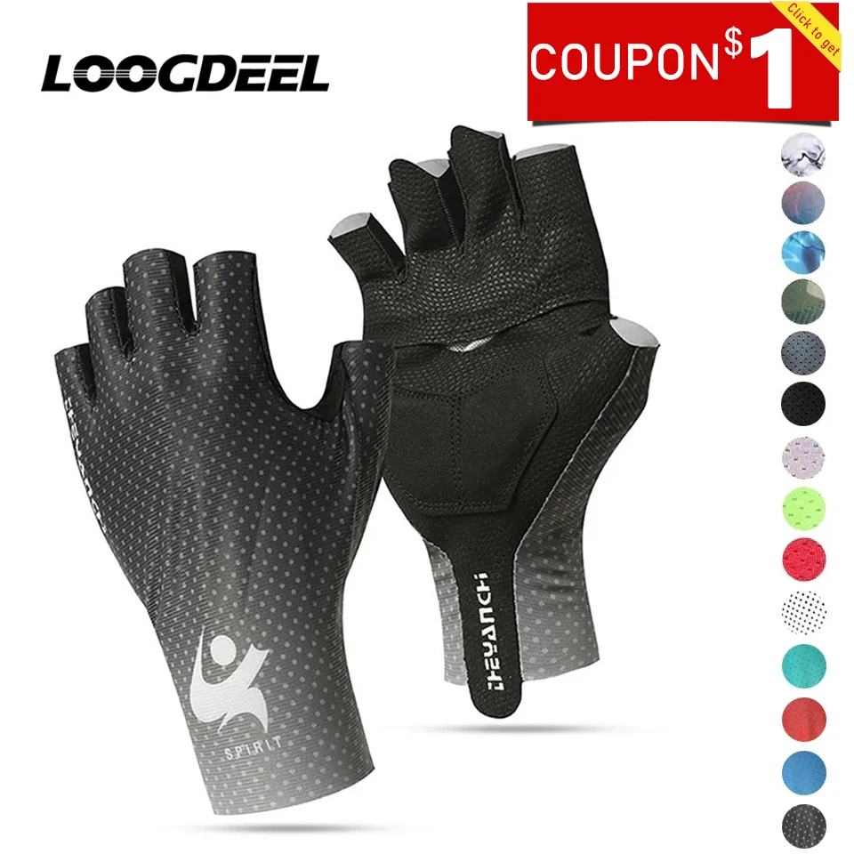 Велосипедные перчатки LOOGDEEL с полупальцами, женские, мужские, дышащие Велосипедные перчатки для рыбалки, бега, противоскользящие, амортизирующие спортивные перчатки