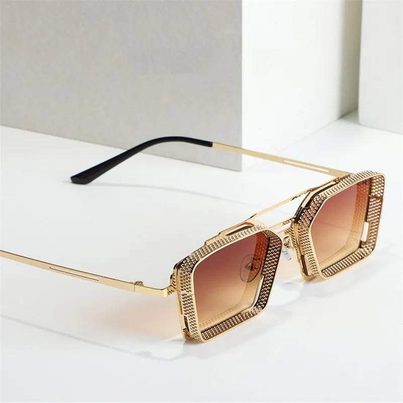 Винтажные солнцезащитные очки в стиле стимпанк, мужские модные негабаритные очки в металлической оправе, Очки Унисекс, Лето UV400