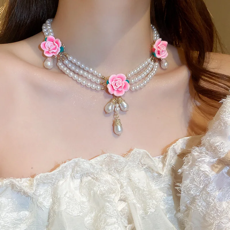Дизайнерское цветочное жемчужное ожерелье для женщин, модная цепочка на ключицу с милым темпераментом, Элегантные трендовые украшения на шею