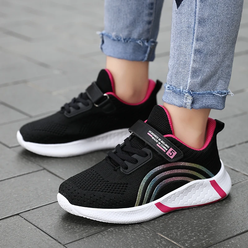 Дышащая спортивная обувь для девочек Легкие теннисные кроссовки для бега Для детей 12 лет Повседневная обувь для ходьбы Нескользящая уличная