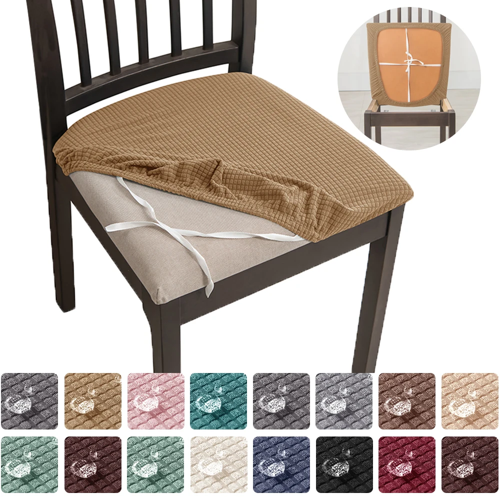 Жаккардовые водонепроницаемые чехлы для сидений стульев, эластичные чехлы для стульев Soild цвета для кухни, столовой, банкета, защитные чехлы от загрязнений