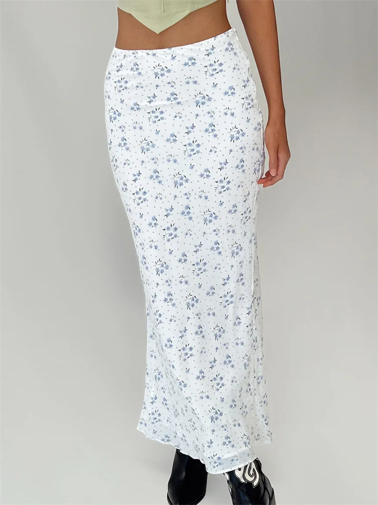Женская винтажная юбка миди с цветочным принтом Y2K, 90-е, E-Girl, гранж, трапециевидная многослойная сетка, длинная юбка с высокой талией, уличная одежда