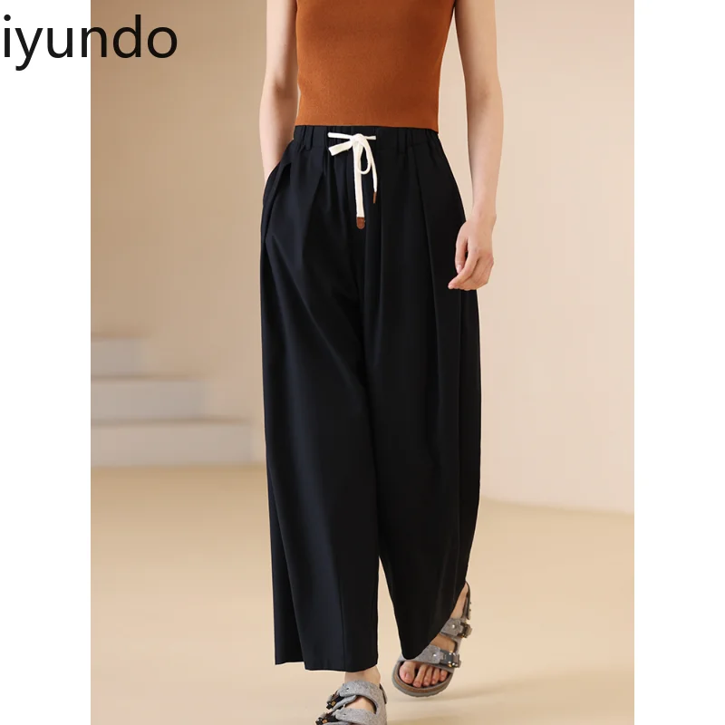 Женские повседневные брюки Iyundo спортивного контрастного цвета с завязками, широкие Свободные брюки, Длинные брюки в Корейском стиле, Весенняя одежда