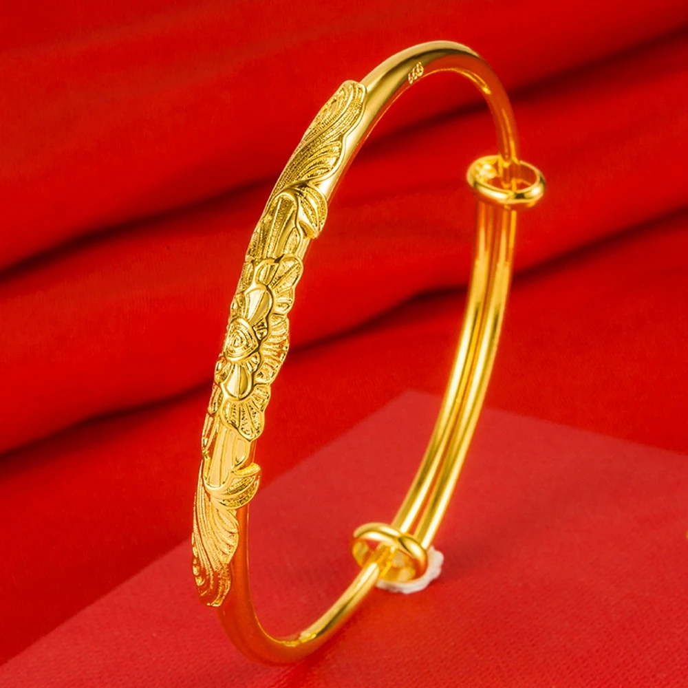 Женский браслет, Двухтактный Цветок, Резной, из настоящего Золота 18 карат, 100% Модный Свадебный Подарок для Новобрачных