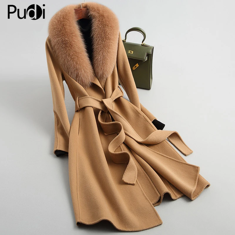 Женское пальто из 100% смесовой шерсти Pudi, куртка с воротником из натурального лисьего меха, пальто, куртки A38901