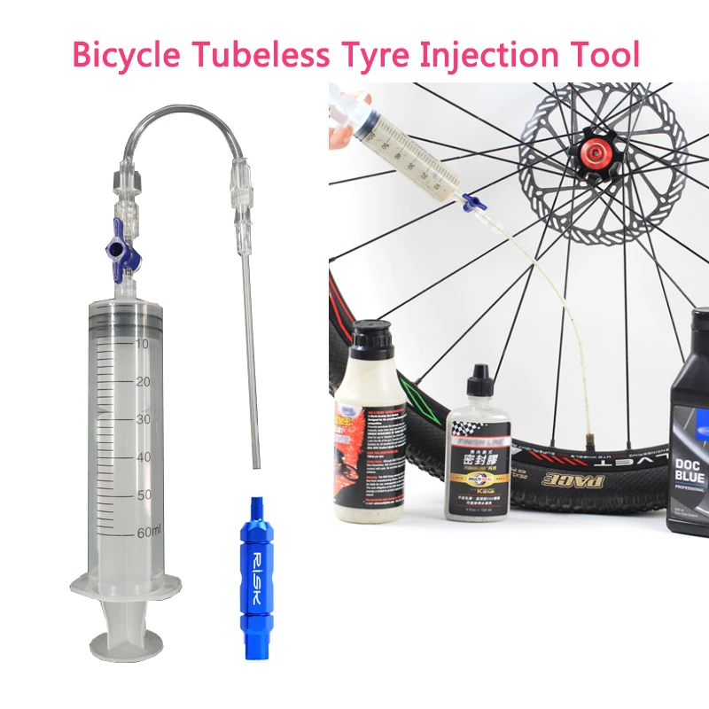 Инструмент для впрыска жидкости в бескамерные шины для велосипеда, инжектор для бескамерного герметика для шоссейных велосипедов MTB, Инструмент для герметизации шин UST, без внутренних трубок, инструмент для сердечника клапана