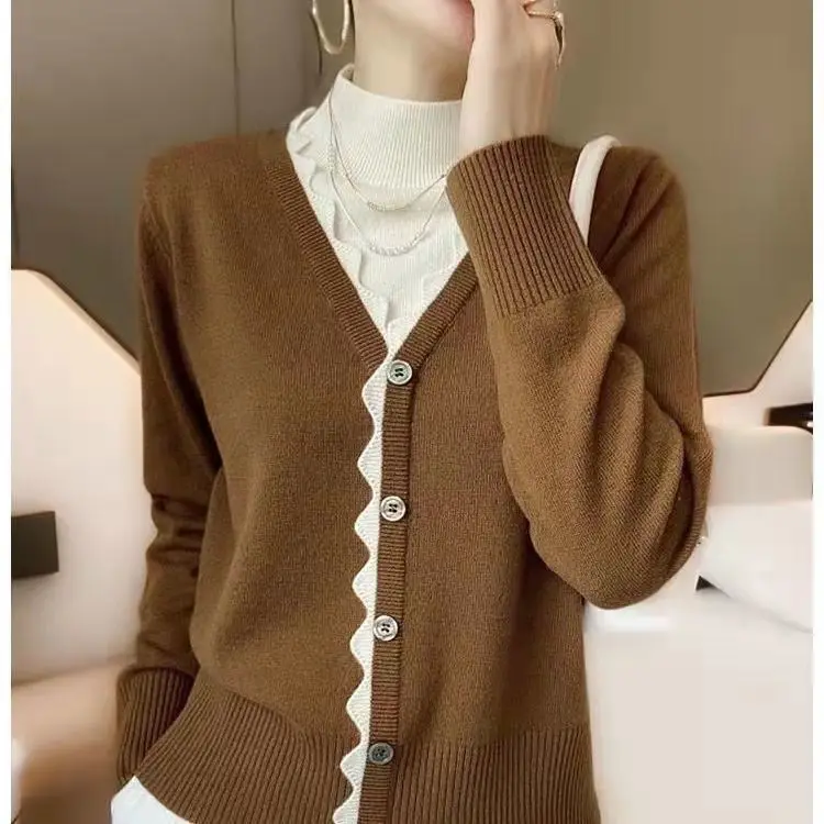 Искусственный вязаный топ из двух частей, женский модный свитер с сращиванием, новинка весны и осени 2022 года