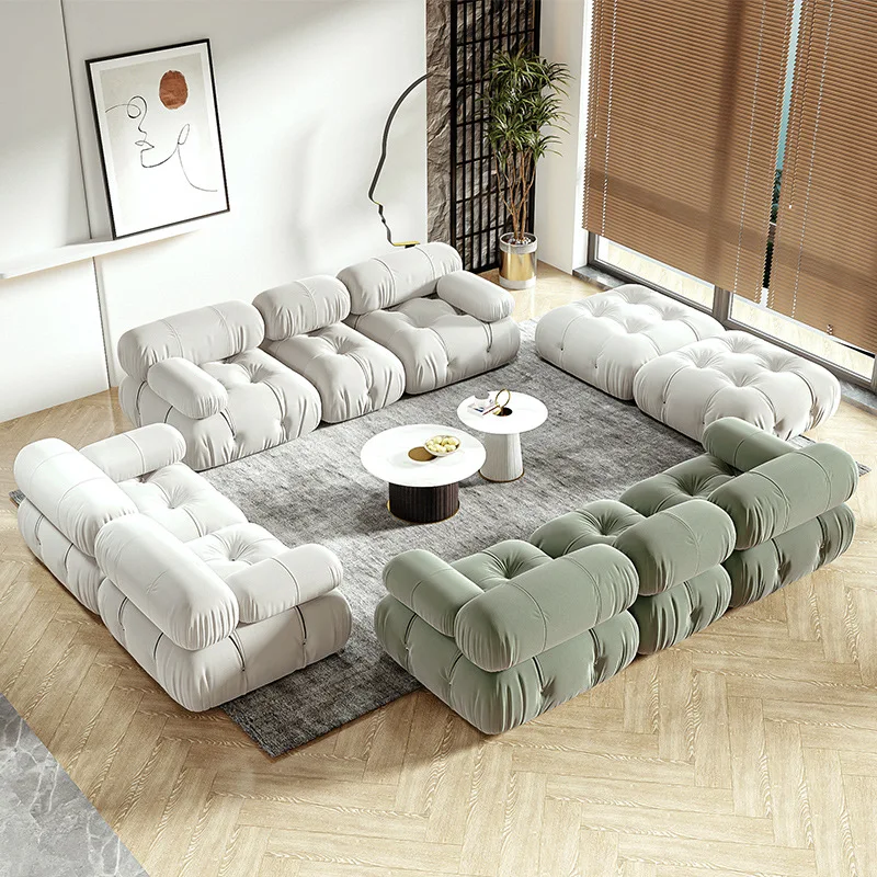 Итальянский легкий роскошный современный дизайн, тканевый диван кремового цвета, простые технологии, байковый диван, мебель из модульных блоков среднего размера.
