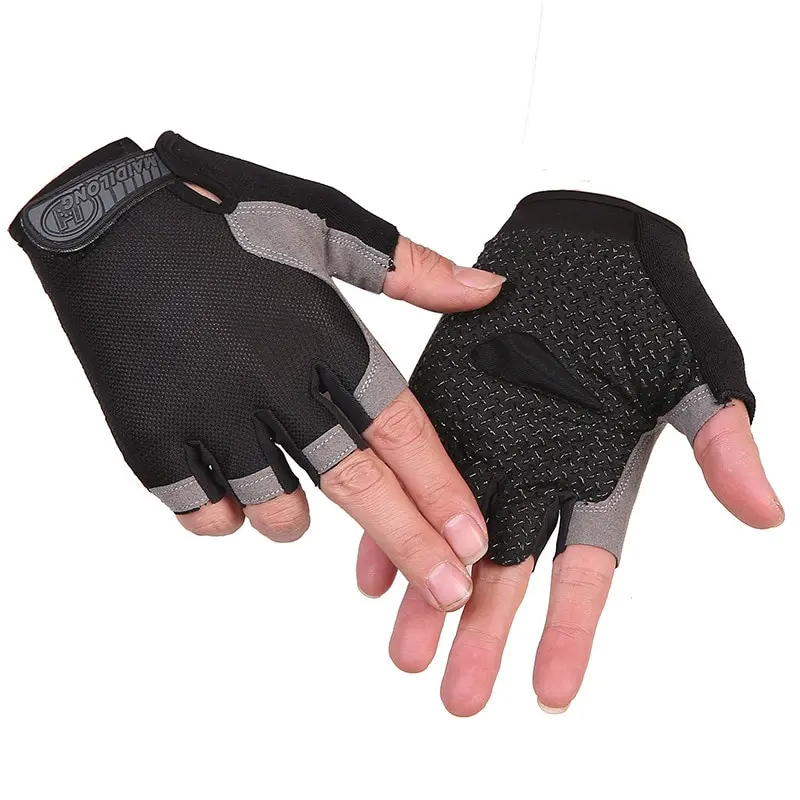 Классические черные перчатки для велоспорта на открытом воздухе с полупальцами, противоскользящие, Защищающие от пота, мужские И женские Перчатки с полупальцами, Дышащие Противоударные Спортивные перчатки