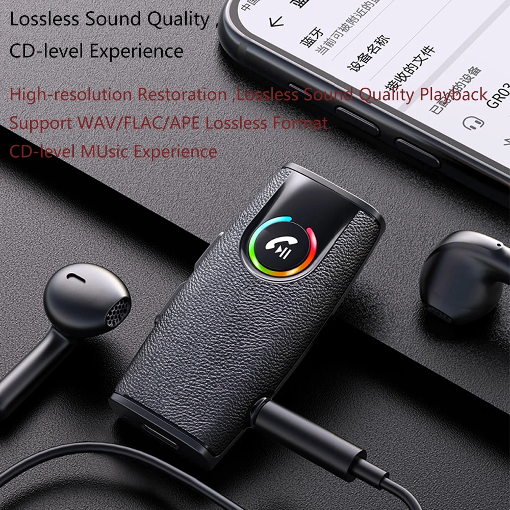 Кожаный Беспроводной аудиоприемник Bluetooth 5.3, аудиоприемник громкой связи, автомобильный Aux 3,5 мм, адаптер для приема музыки Bluetooth