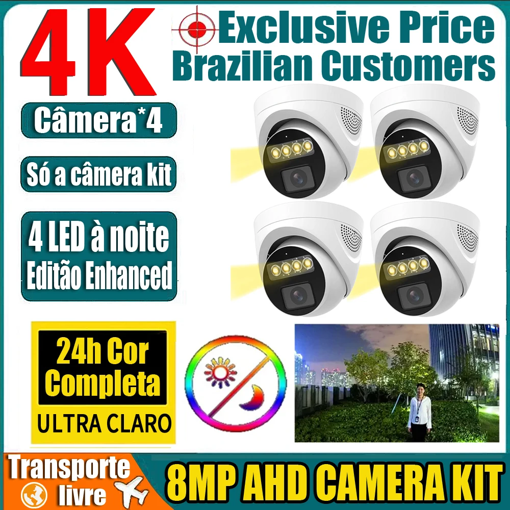 Комплект Купольной Камеры 4K 4CH 24h Full Color Night Vision CCTV AHD 8MP Indoor 4LED Luminous Light Monitor Система Безопасности Для Дома