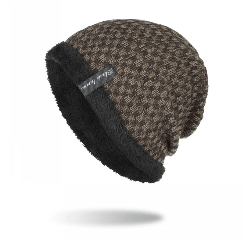 Корейская версия вязаной шерстяной шапки tide winter plus из бархата для сохранения тепла AB yarn long label hedging мужская уличная шапка WM053