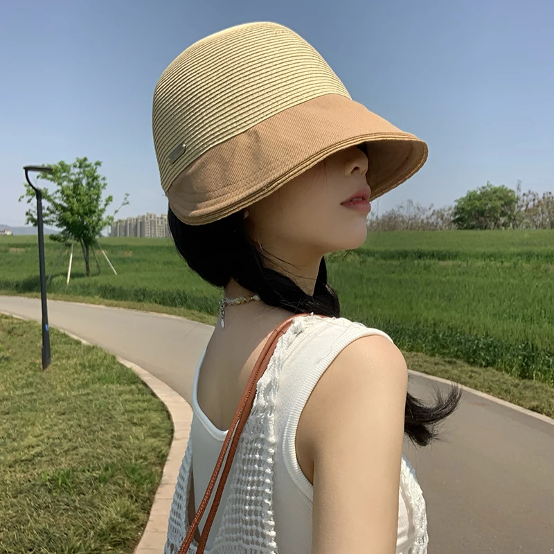 Корейская новая Женская Весенне-летняя солнцезащитная шляпа с козырьком, модная соломенная кепка, Универсальные Дышащие Складные шляпы-ведра на открытом воздухе