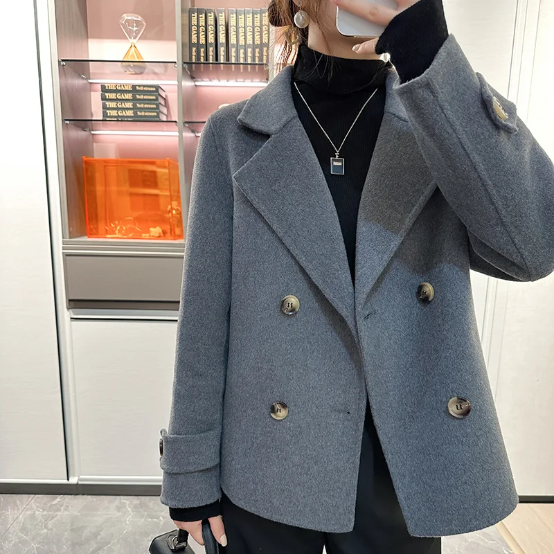 Корейское женское пальто ручной работы Hepburn, Двусторонний двубортный Кашемировый жакет, Кашемировое пальто Max