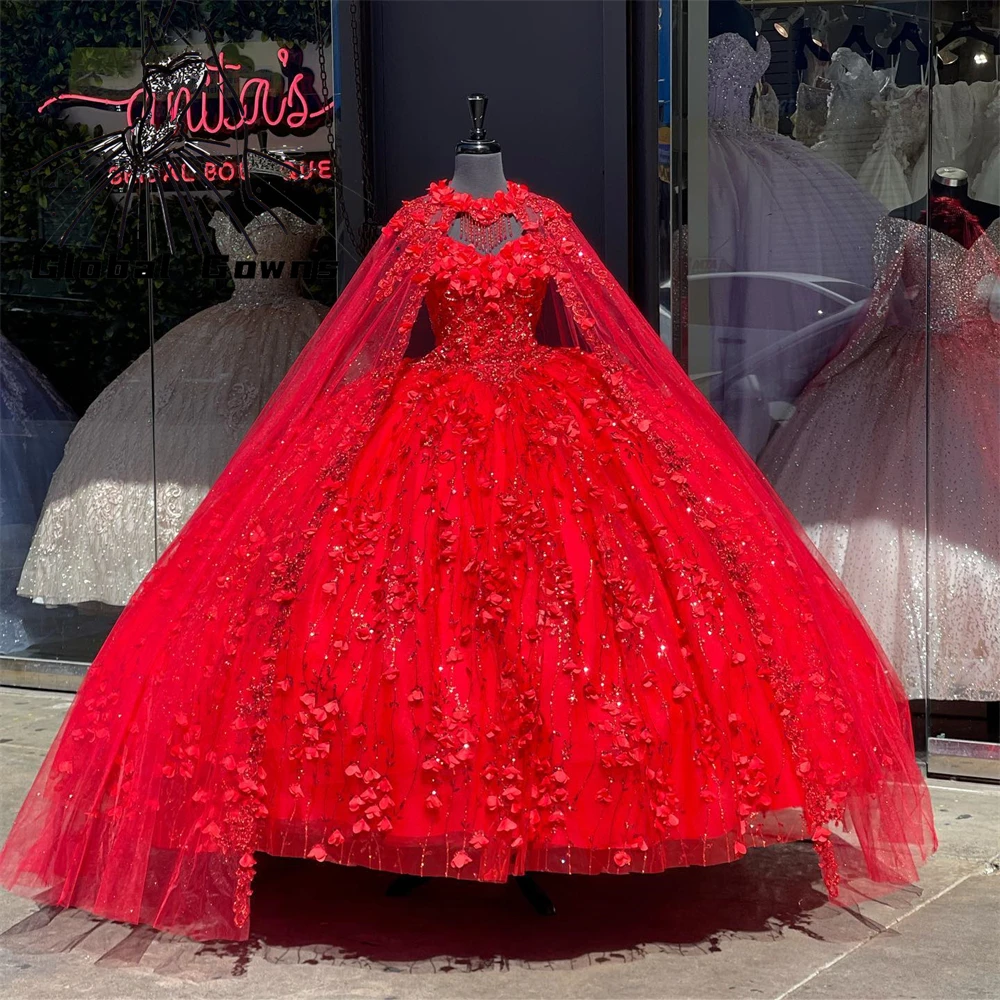 Красное бальное платье принцессы с открытыми плечами, пышные платья для девочек, расшитые бисером вечерние платья знаменитостей, выпускные с 3D цветами